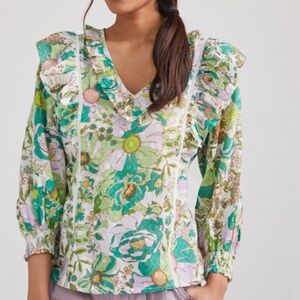 By ANTHROPOLOGIE Garden Ruffled Peasant Blouse size M